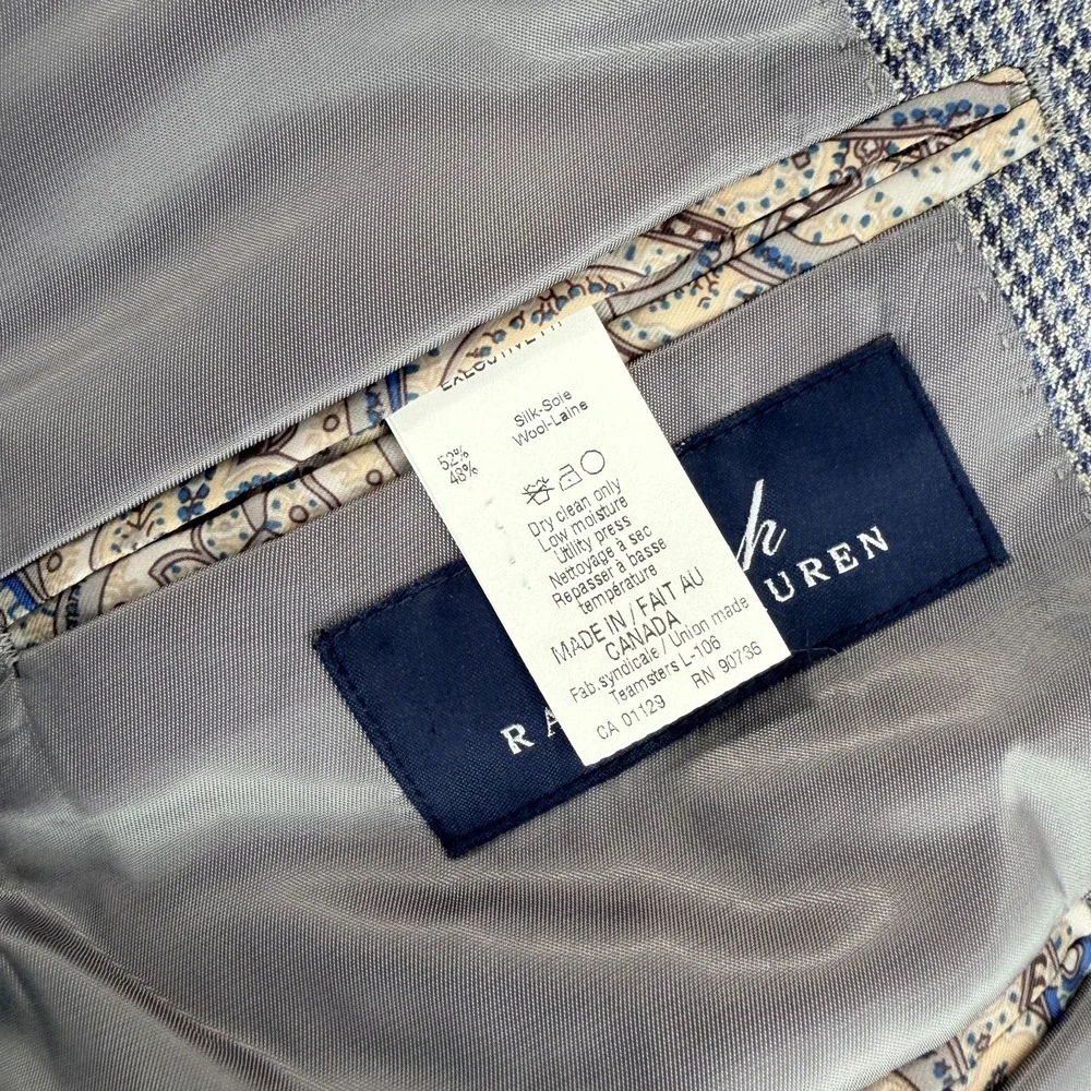 Ralph Lauren RL Blazer Grey Houndstooth Wool Silk Men 50R Executive Fit NWT $349